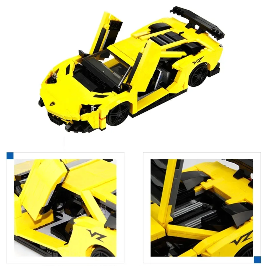 Awesome Creative MOC Car Series The Yellow Flash Racing Car Set Building Blocks Bricks Home Decoration for Kids Gift