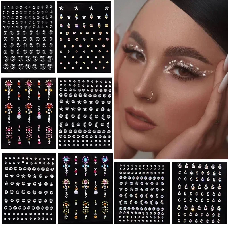 1pcs Fashion Women Tattoo Diamond Makeup Eyeliner Eyeshadow Face Sticker Jewel Eyes Makeup Crystal Eyes Sticker Art Tattoos