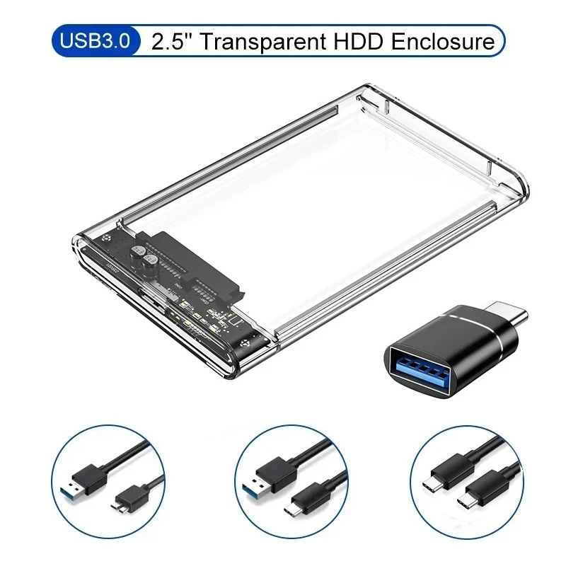 Transparent HDD Case HDD Enclosure 2.5 Inch SSD SATA To USB 3.0 Type-C 3.1 Adapter Portable External Hard Drive Box Tool-Free