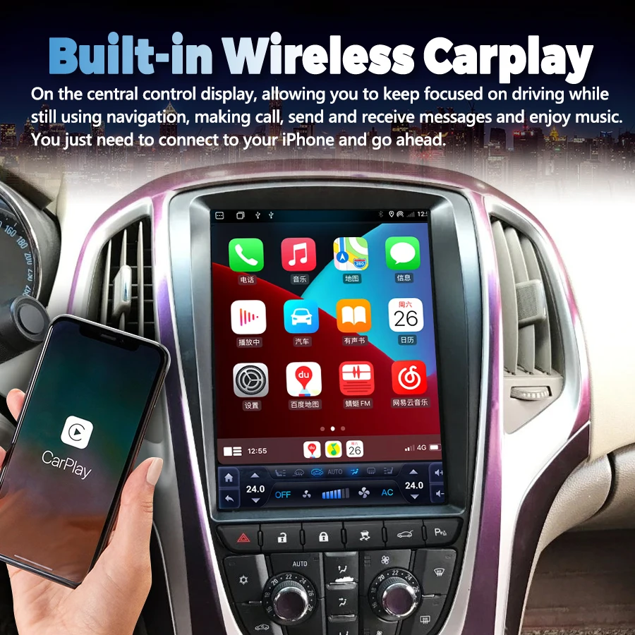 Unidade principal de Carplay multimídia com GPS, rádio de carro Android, leitor de vídeo, gravador, Opel Astra J Vauxhall Buick Verano 2009-2015