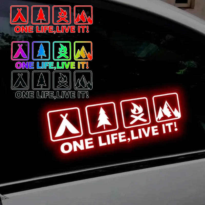 

One Life Live It English Decal Motorhome Camping Motif Reflective Sticker Outdoor Campfire Adventure Emblem Car Accessories
