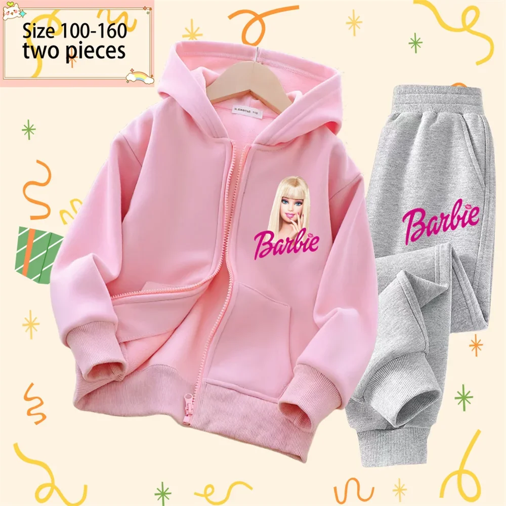 2024 Barbie New Pin Zipper Hoodie Girls Sweatshirt Autumn and Winter Long-sleeved Jacket Harajuku Jumper Pin Casual Hoodie Top