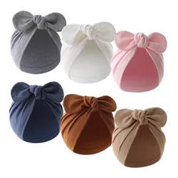 Turbante de algodón para bebé, niña y niño, gorro con nudo de flores, Orejas de conejo, gorros para recién nacidos, accesorios para el cabello para niños pequeños