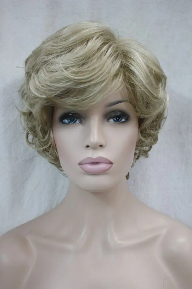 fashion cute blonde mix short curly synthetic women's wigs full wig for everyday