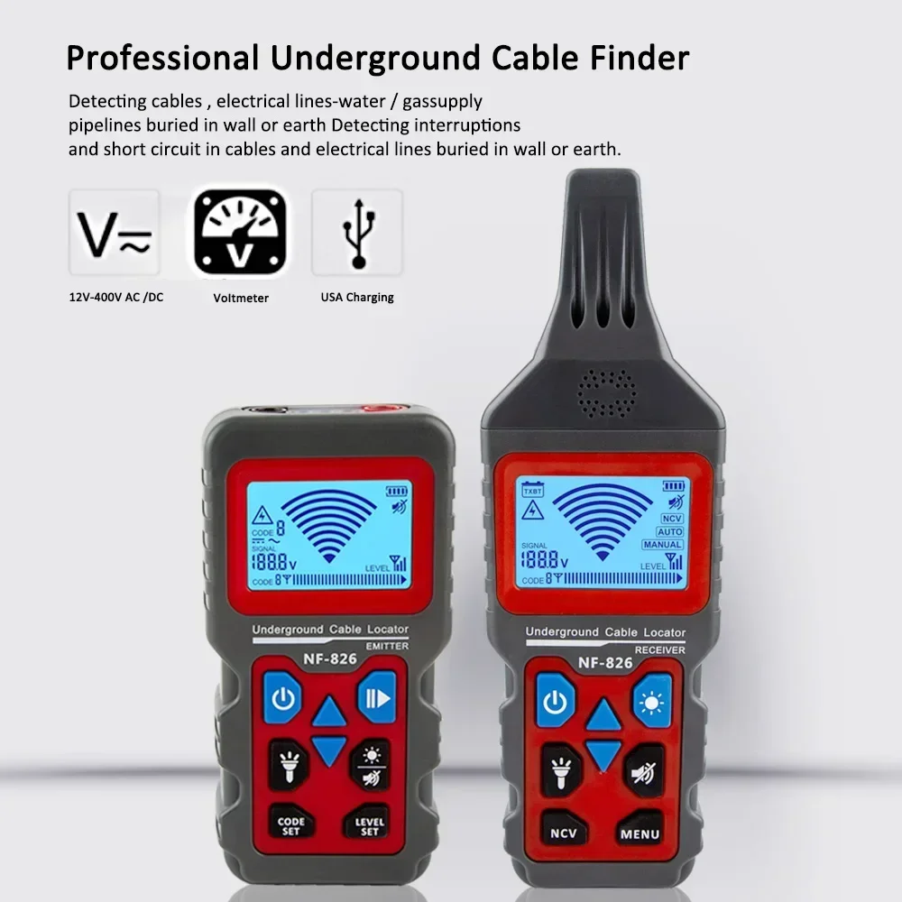 [100% NEW] NF-826 Underground Cable Tester Locator Wire Tracker Detection Wall Electrical Lines Water Gas Supply Pipeline Path