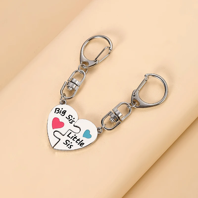 2 Pcs/Set Big Sister Little Siste Keychain Love Heart Crystal Key Chain Family Zinc Alloy Couples Party Jewelry Accessories Gift