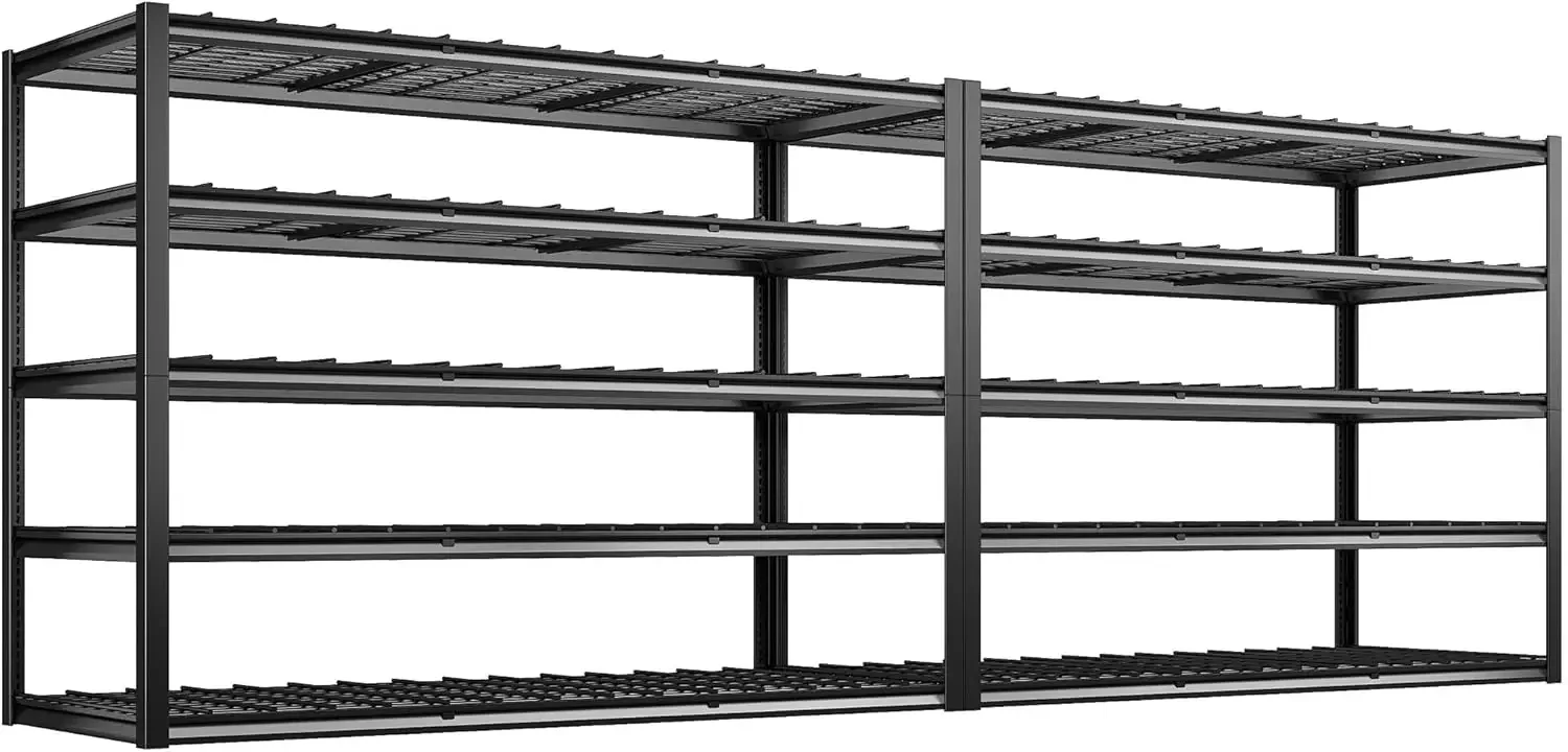 

Two Pack 5 Tier Adjustable Metal Garage Shelves 3000LBS Heavy Duty Industrial Storage Shelves 60W 24D 72H