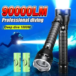 90000LM Powerful LED Diving Flashlight Super Bright XHP360 Professional Underwater Torch IPX8 Waterproof Lamp Use 26650 Battery