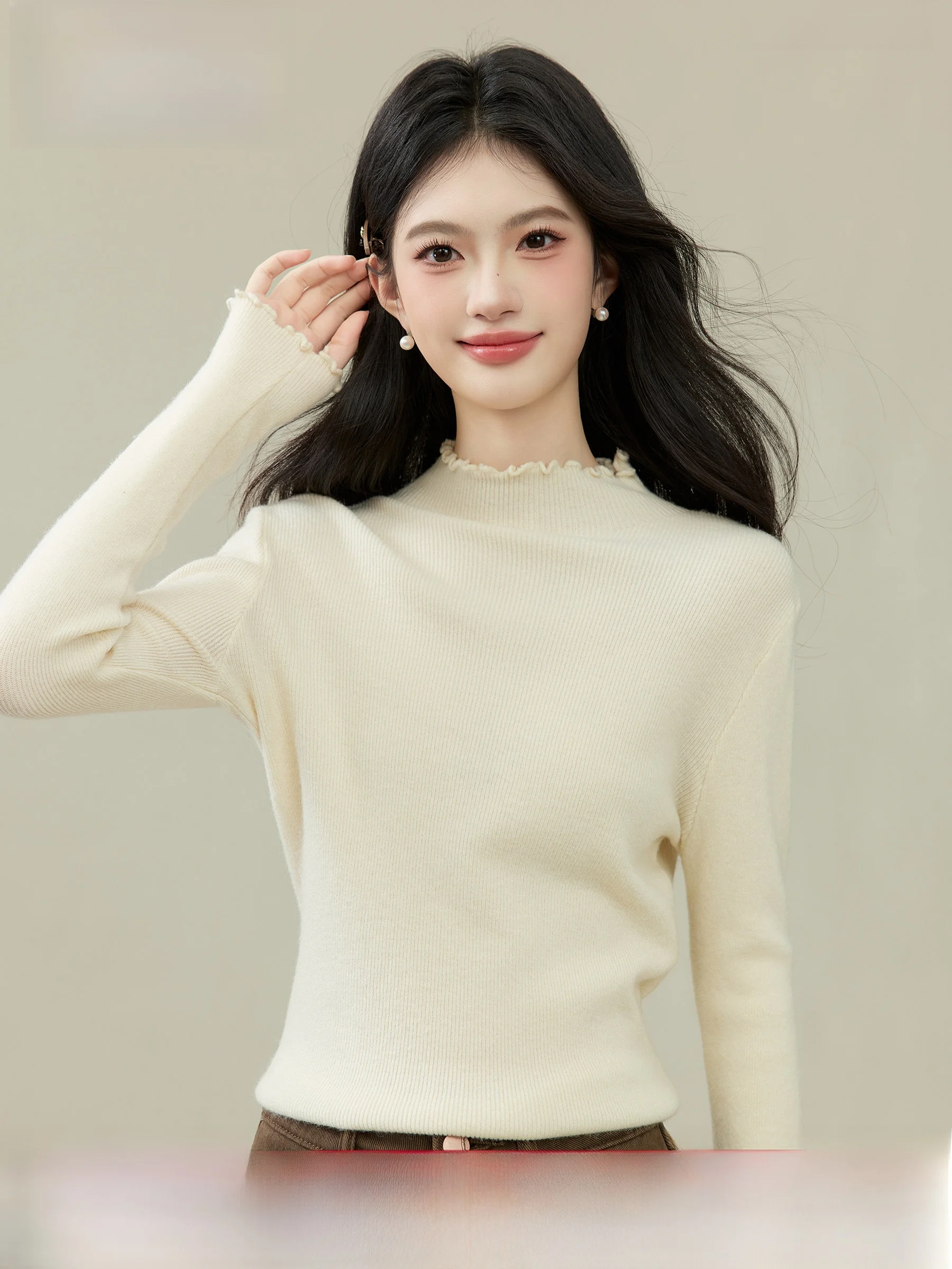 

Трикотажная базовая кофта Linjiu с высоким воротником для женщин, из полиэфирного волокна, мягкая, с длинными рукавами, теплая, зимняя, модная