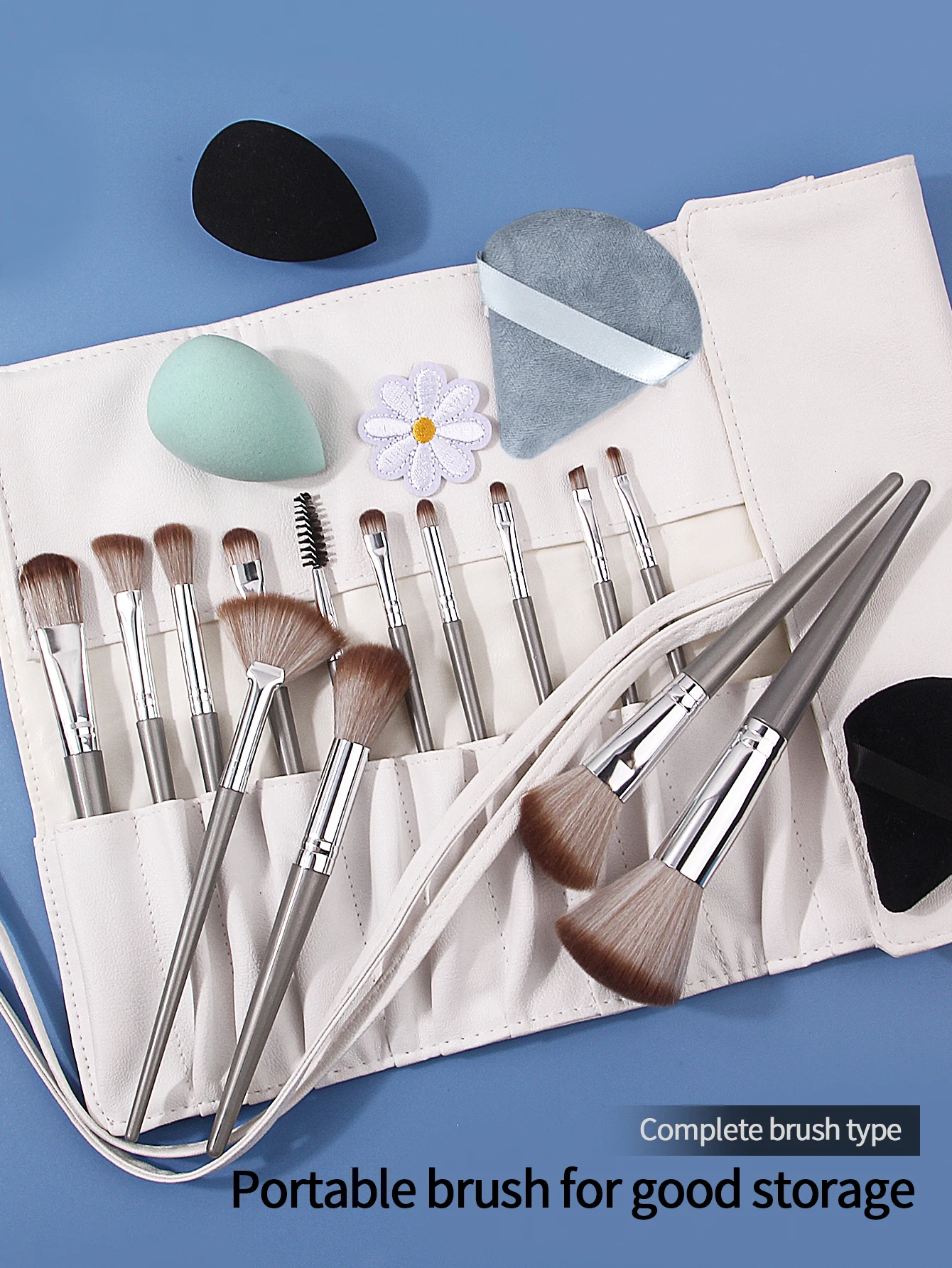 Ensemble de pinceaux de maquillage professionnels 19 pièces: pinceau de maquillage facial multifonctionnel + bouffée de poudre d'éponge de maquillage + sac de sangle de pinceau de maquillage