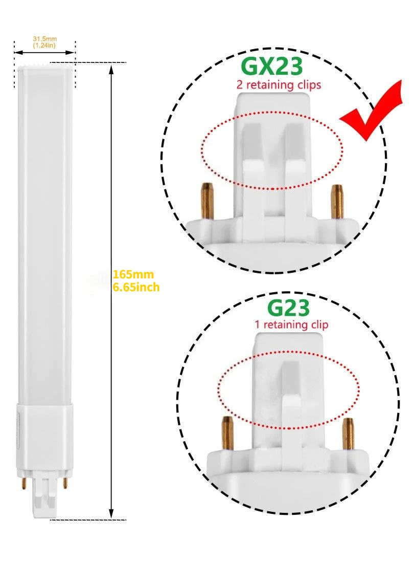 1pc 360D GX23 6W Tube SMD2835 CFL13W 2Pin LED Replacement L165mm/6.5inch Horizontal Retrofit Read Machine PL Lamp Light Bulb