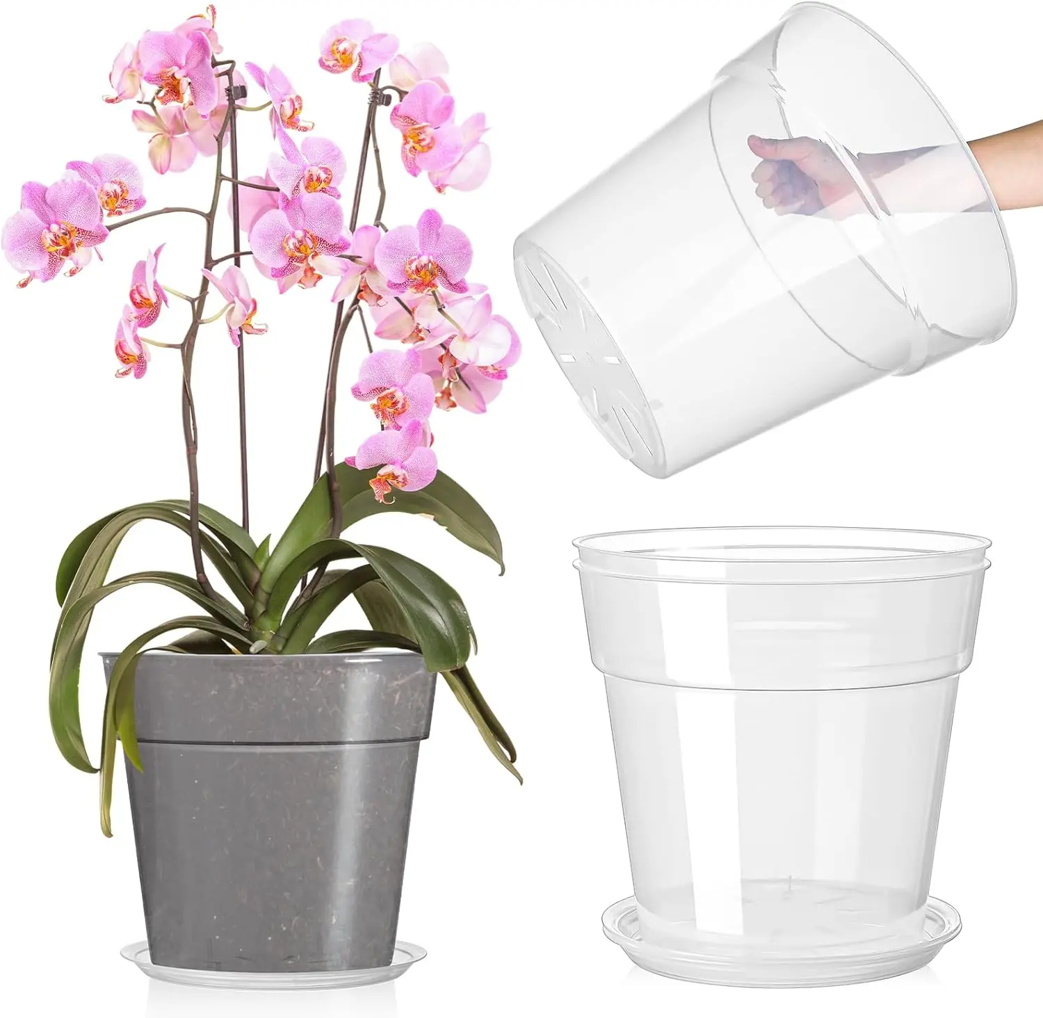 

Набор из 3 прозрачных пластиковых горшков для рассады с дренажными отверстиями для здоровых корней, для использования в помещении и на улице (11,65 дюймов)