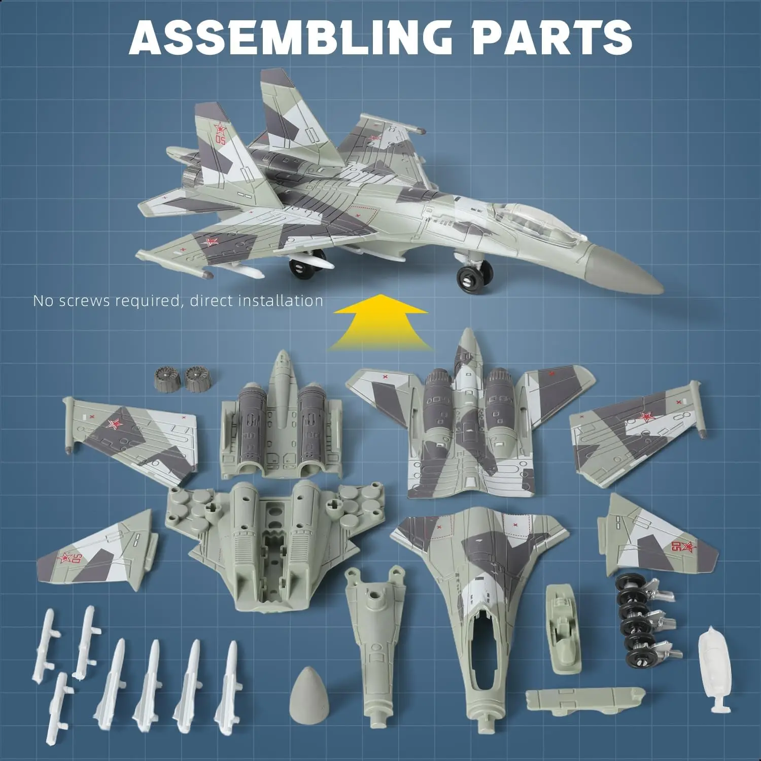 1:100 Scale SU-35 Fighter Jet Quick Build Model Kit Plastic Millitary Jet Plane Toy Assembly Aircraft Model Gift for Kids