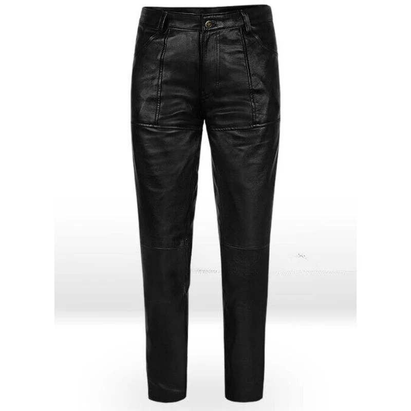 Pantalon en cuir de mouton pour homme, pantalon noir, haute qualité, tendance à la mode