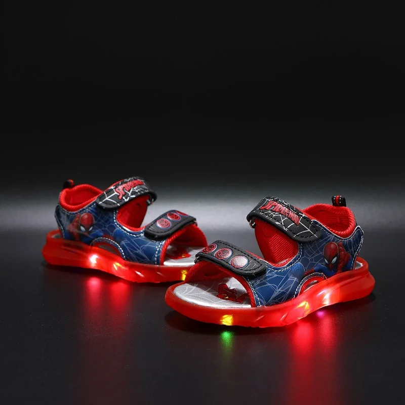 Disney Marvel Boys Girls Spider-Man Princess Led Light Up Luminous Sports Sandals Summer Kids Sandals Toddler Shoes