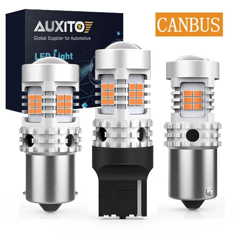 AUXITO 2pcs P21W 1156 BA15S BAU15S PY21W Canbus LED Turn Signal Hyperflash T20 W21W 7440 Amber LED Light Bulbs Canbus Error Free