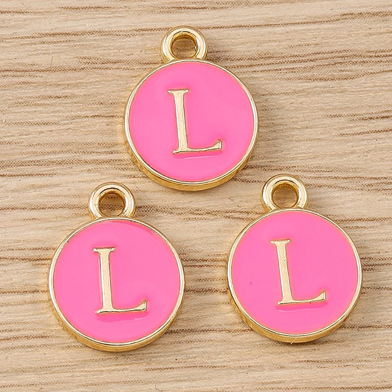 10 Stück niedliche, doppelseitige Buchstabenanhänger aus Emaille, Alphabet A-Z, zum Basteln von Schmuck, für Namens-Ohrringe, Halsketten und DIY-Bastelarbeiten. – Detail 14