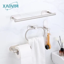 No Drilling Stainless Steel Self-adhesive Towel Bar Paper Holder Robe Hook Towel Ring Black Silver Gold Bathroom Accessories Set