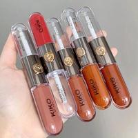 Double Headed Lip Gloss Oil Long-lasting Non-stick Mirror Gloss Liquid Lipstick Natural Nude Bean Paste Sexy Plump Lip Makeup