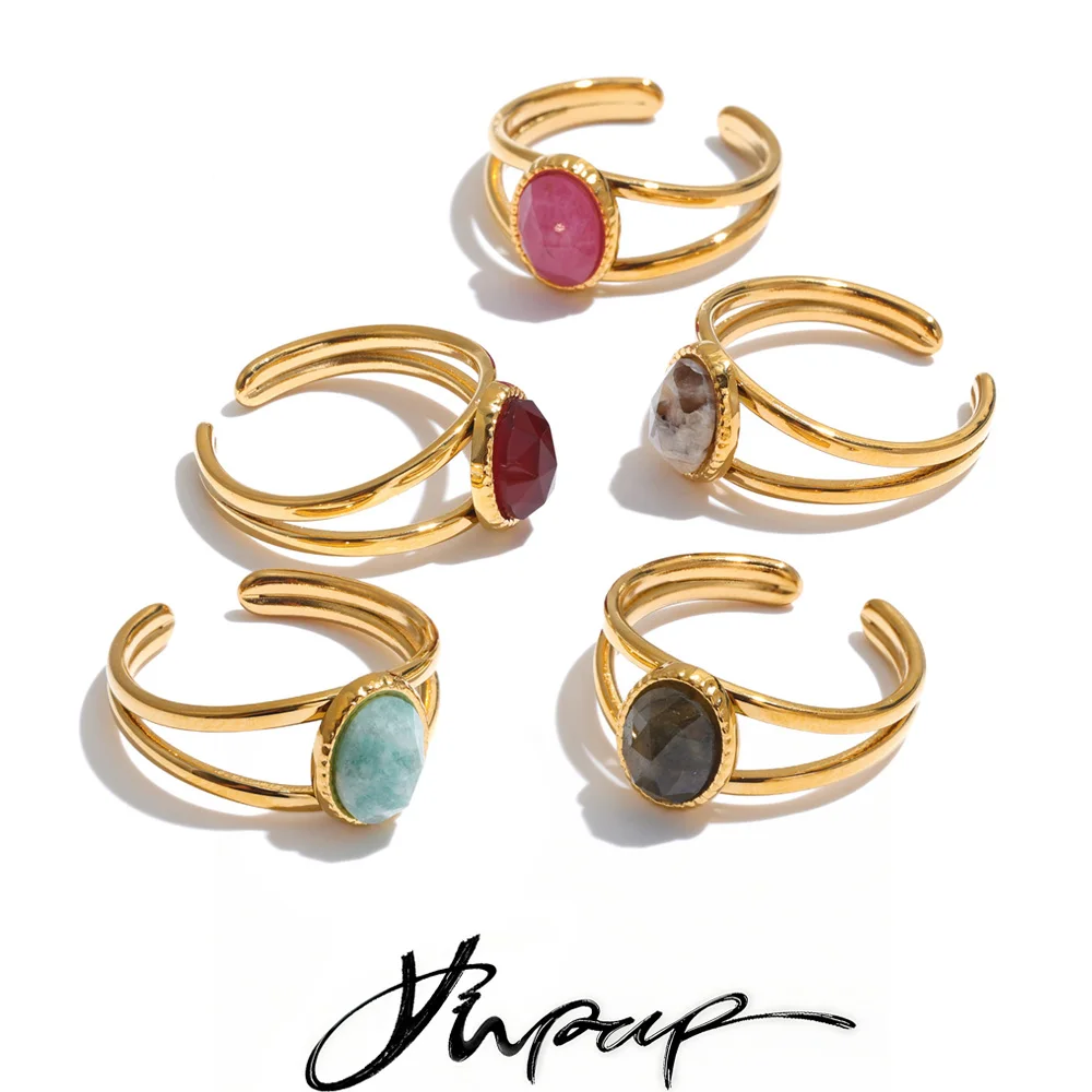 Yhpup Hochwertiger Achat Amazonit Blitzstein Verstellbarer Ring für Damen Sommer Mode 2026 Schmuck Geschenk