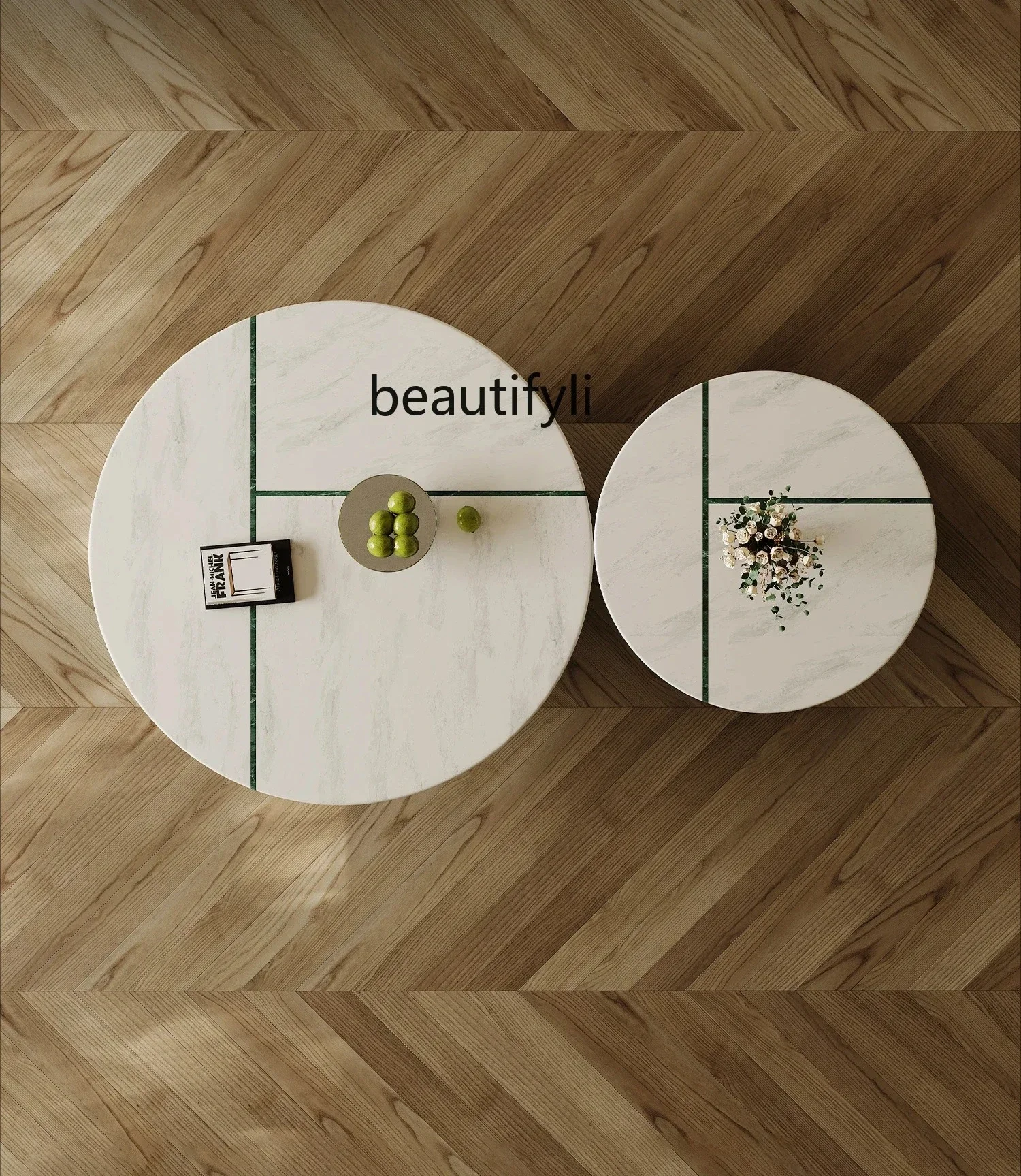 

yj32 Italian minimalist light luxury combination round marble stainless steel living room household small apartment art