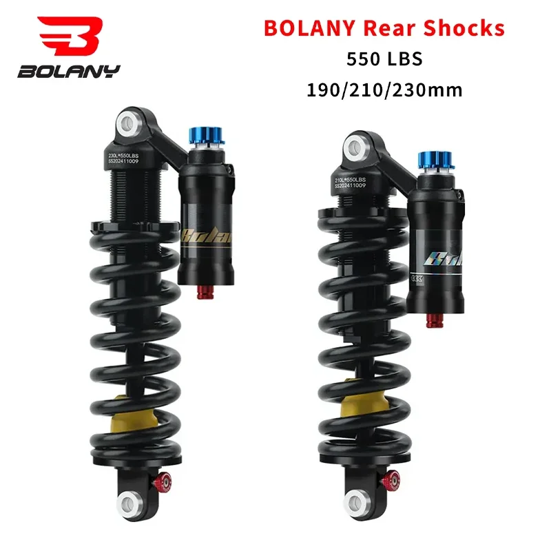 

BOLANY 190/210/230mm MTB Bikes Rear Suspension Shock 6066 Alloy Adjustable Coil Spring for Downhill/Electric Mountain Bikes