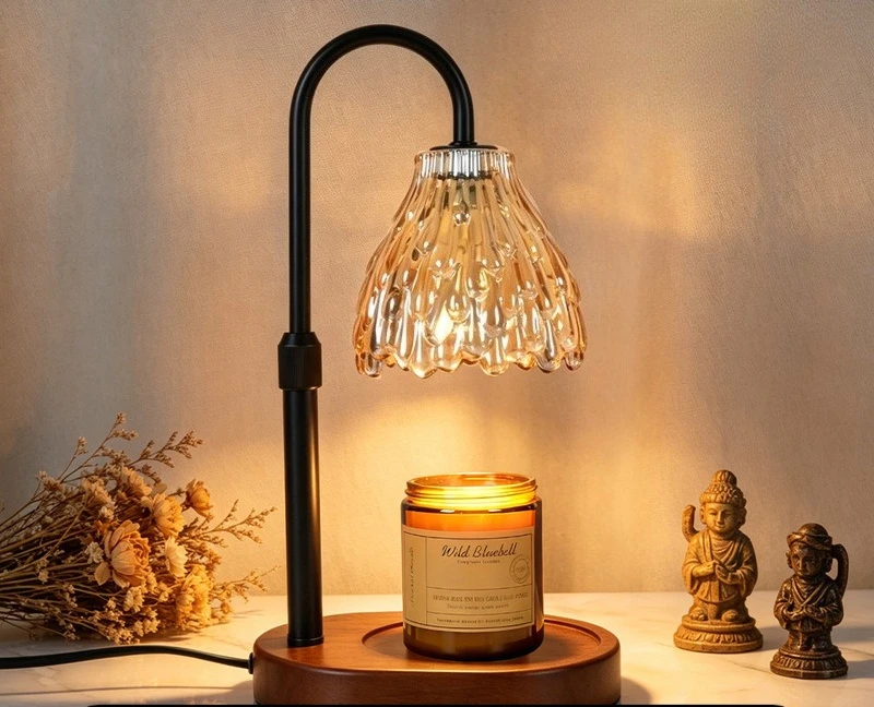 Gold Floral Candle Warmer Lamp with Timer & Height Adjustable Base