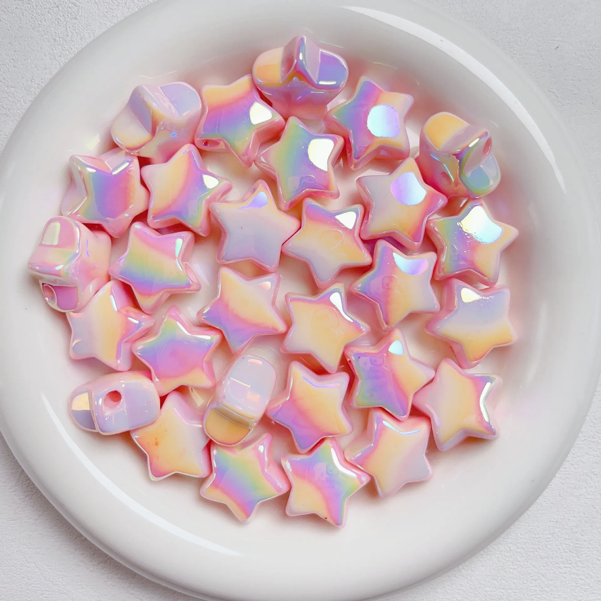 Fresh New 80pcs 21mm AB Cream Colors Cute Acrylic Plastic Stars Beads Ornament Accessories Material Loose Bracelet Spacers