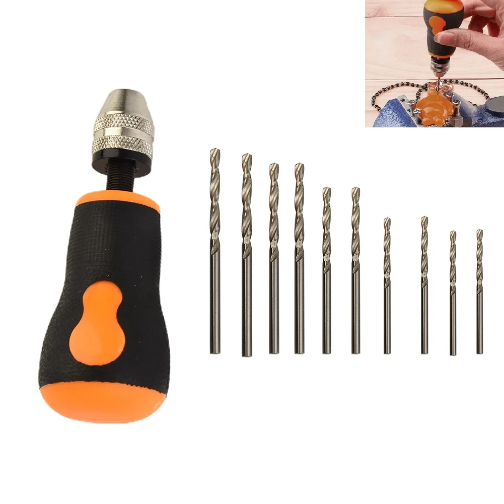 Mini Rubber Hand Drill Chuck With 10pcs 0.5-3.2mm Drill Bits Jewelry Craft Hand Pin Hole Drill Rotary Jewelers Burs Drilling