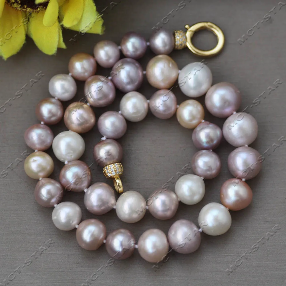 Z14046  17'' round Keshi Edison Pearl Necklace 14mm White Pink Lavender CZ round Keshi Edison Pearl Jewelry view 3