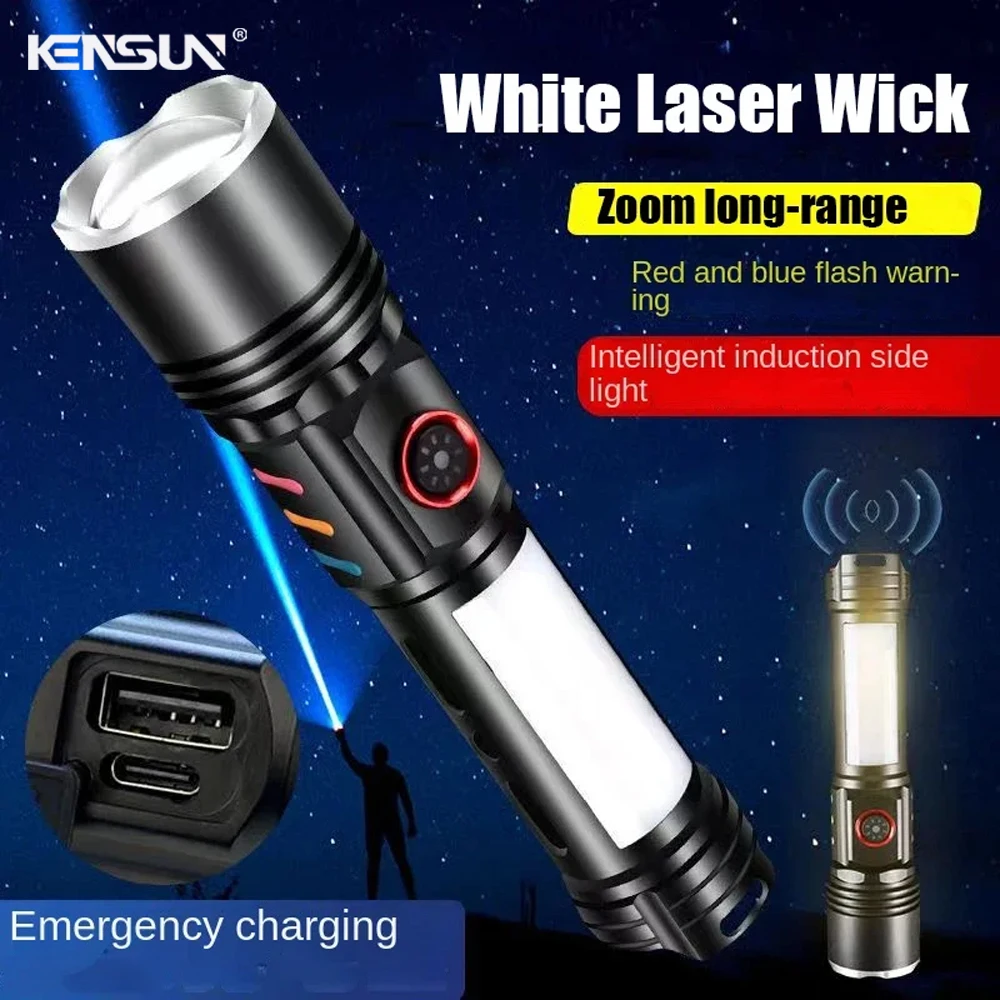 

High Power LED Flashlight With Sensing Side Light Lantern USB Rechargeable Zoom Waterproof Torch Portable Outdoor Camping Lamp