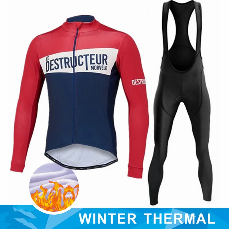 MORVELO Winter Thermal Fleece Long Sleeve Cycling Jersey Set Bib Pants Ropa Ciclismo Bicycle Clothing MTB Bike Men Pro Team Suit view 3