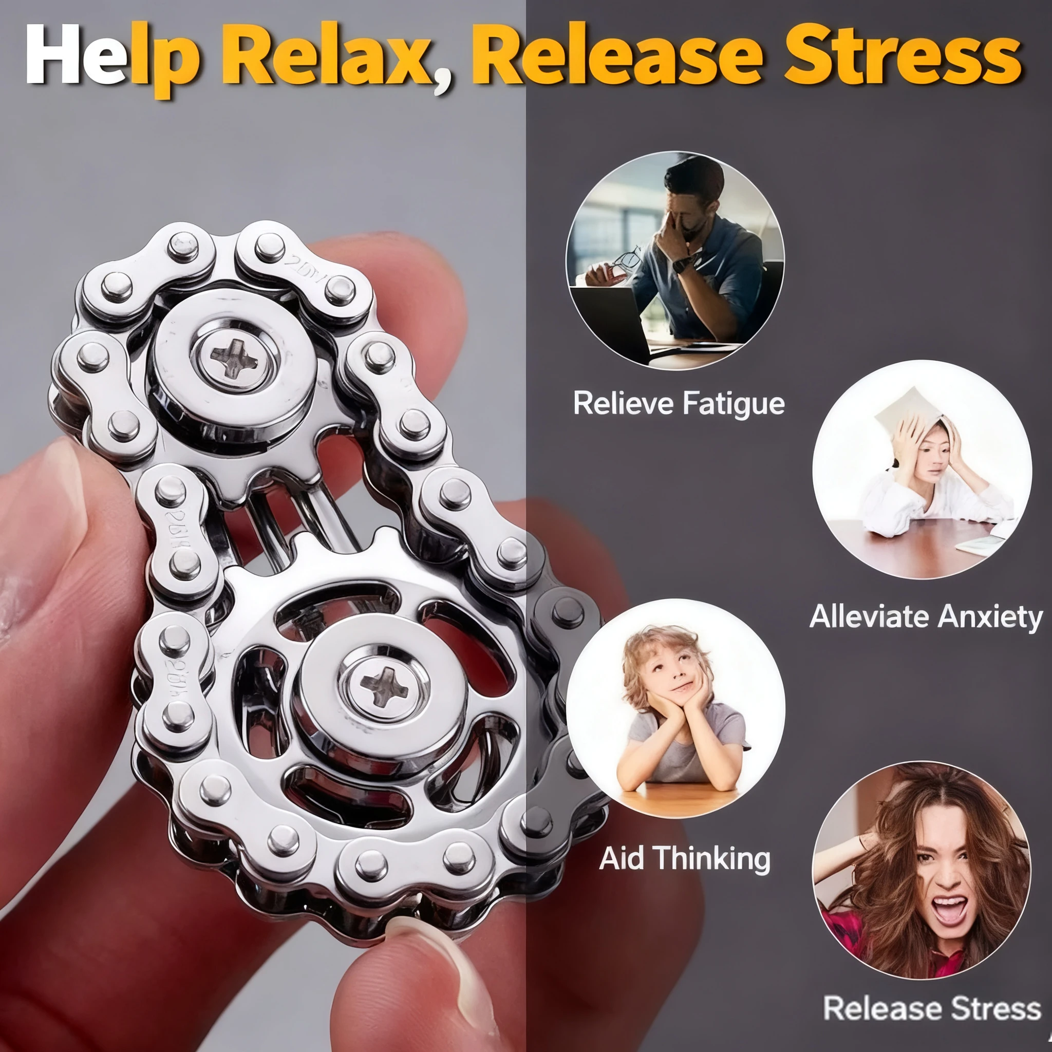 Chaîne d'engrenage de volant d'inertie en métal, pignons gyroscopiques du bout des doigts, jouet Anti-stress, Spinners, jouets d'exercice pour les doigts, noël