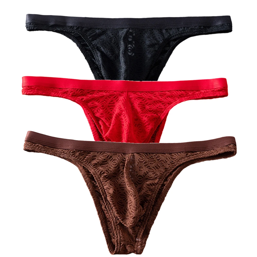 

Mens Lace Underwear Perspective Erotic Gay Underpants Solid Color Trunks 3PCS/5PCS Underwear Set Low Waist Triangle Pants Briefs