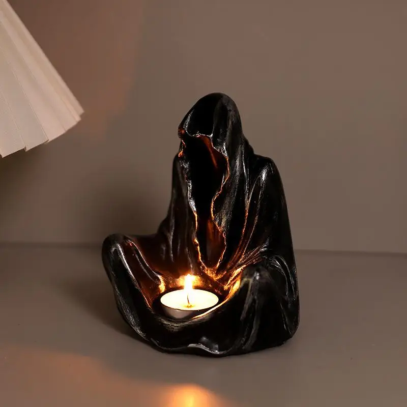 Halloween Hell Messenger Statue Candlestick Resin Wizard Decorative Candle Holder Gothic Style Ghost Festival Party Decoration