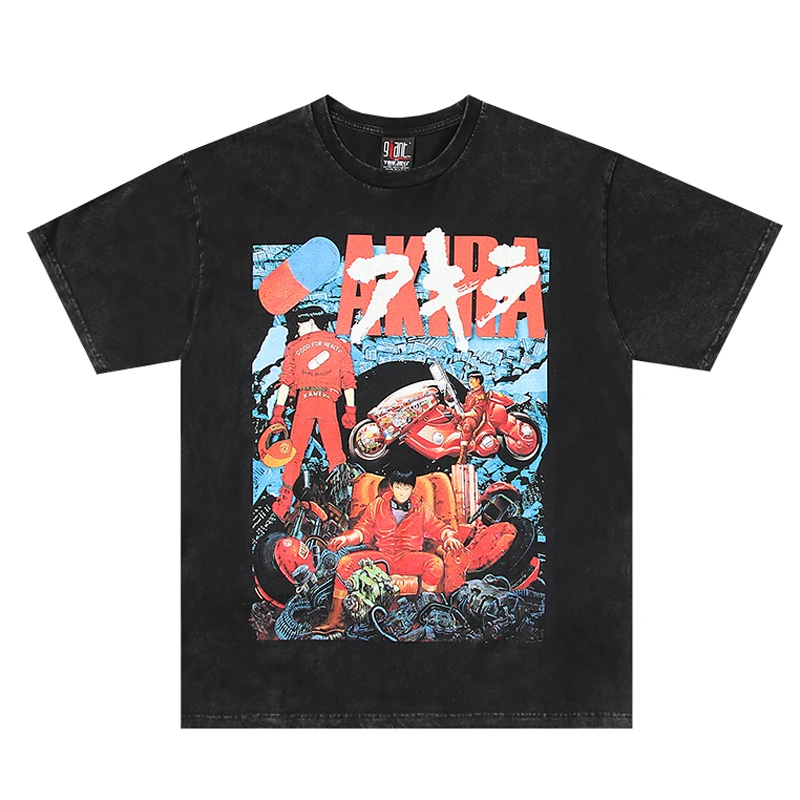 

Vintage Washed Akira T-shirt Japanese Harajuku Style Anime Print Short Sleeve Street Casual Loose Round Neck AKIRA Top Tee