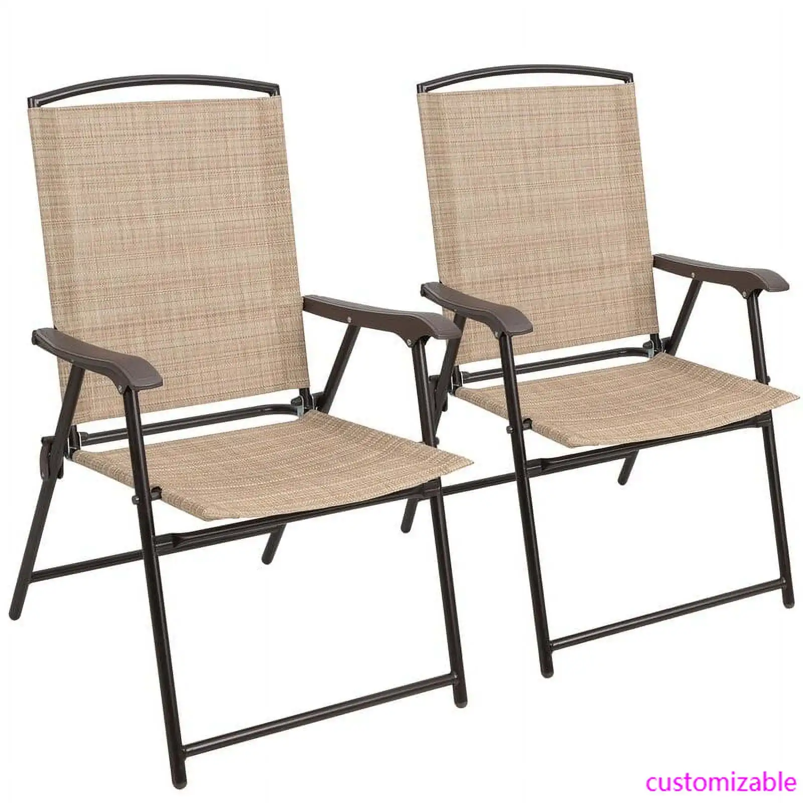 2개 조각 파티오 접이식 의자 야외 의자 Textilene 가구 의자 세트, 베이지