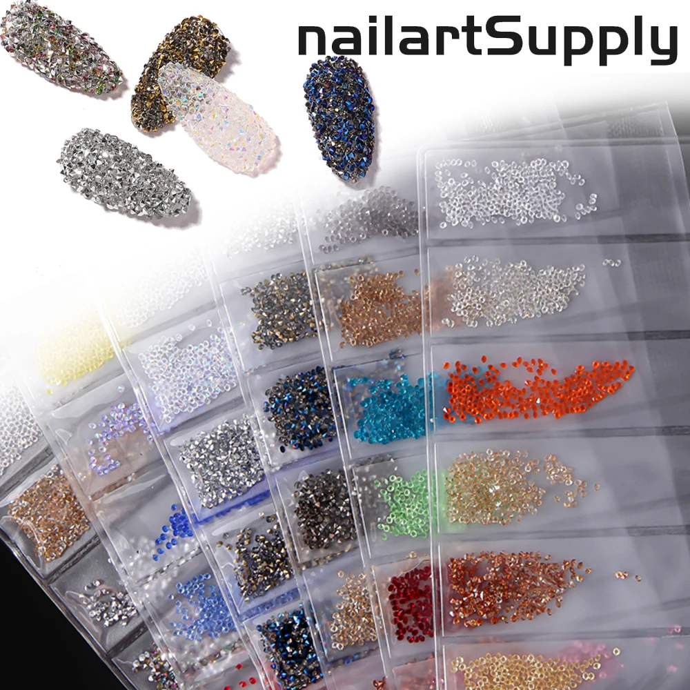 6IN1 Bag Mixed Colors Crystal Nail Art Rhinestones Micro 3D Sharp Bottom Tiny Glass Diamonds Pixie Glitter Nail Decor 1.3mm TR23