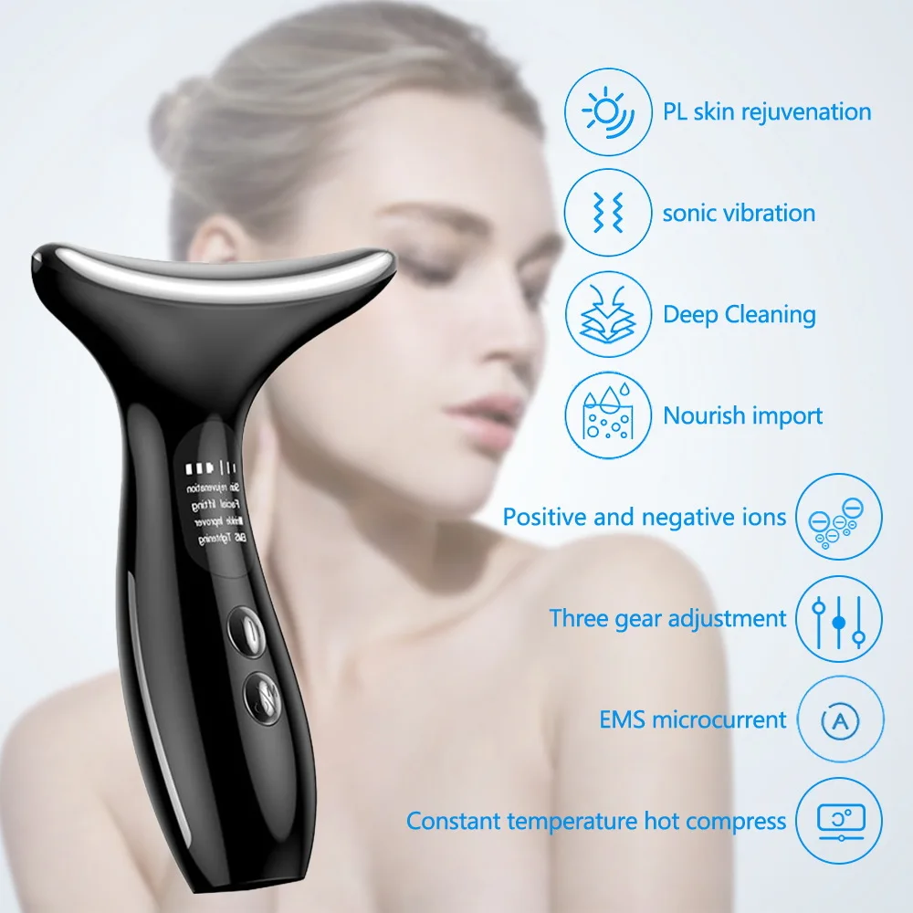 Pescoço e Rosto Vibração Massageador, Anti Rugas Lifting, 4 Cores LED, Terapia Photon, Pele Apertar, Reduzir Duplo Chin, Beleza-Personalizar