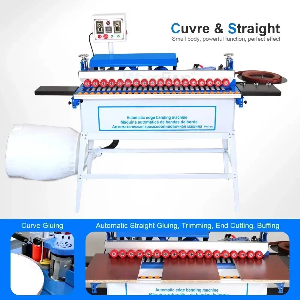 automatic edge banding machine with gluing, trimming,buffing and end cutting for straight and curve