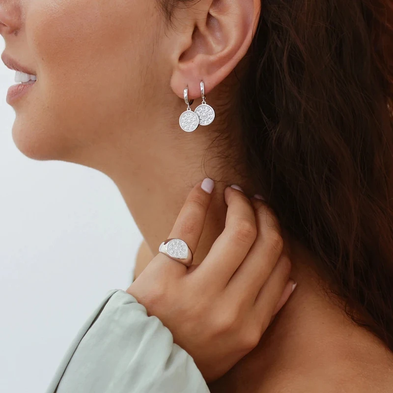 925 Sterling Silver Needle Aloof Geometric Design Silver Series Retro Women Hoop Earrings Pendant Classic Fashion Ear Jewelry