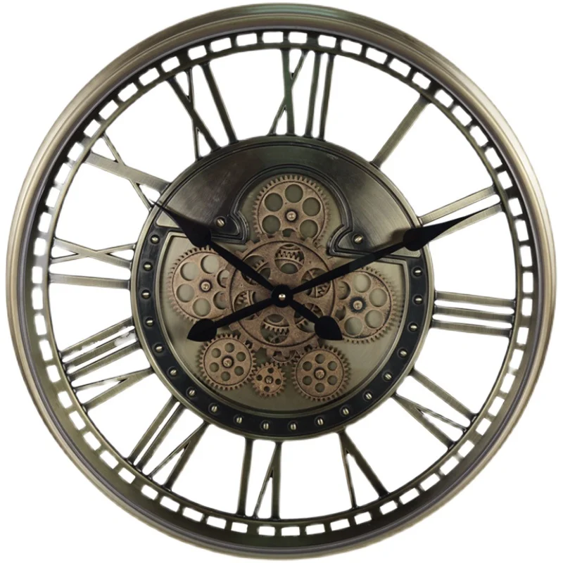 European-Style Metal Gear Wall Clock New American Retro Art Clock Living Room