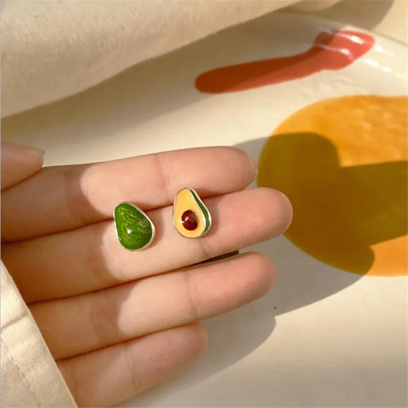 New Trendy Personality Asymmetric Fashion 925 Sterling Silver Avocado Stud Earrings For Women Girl Fruit Jewelry LE172