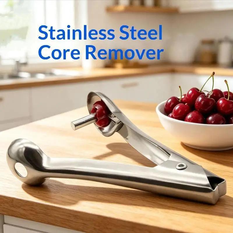 Stainless Steel Cherry Pitter Spring Loaded Non Slip Grip Fruit Pit Remover Olive Corer Rust Resistant Kitchen Gadget Daily Use