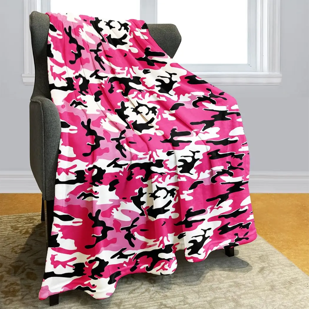 Camouflage Print Throw Blanket Ultra Soft Warm All Season Multi-color Camo Decor Flannel Blankets Camouflage Lovers Gift Blanket