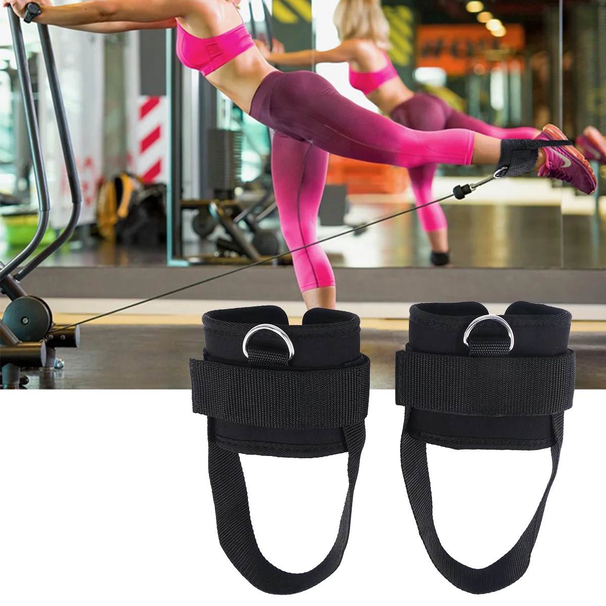 

2 Pcs Ankle Straps Exercise Padded Cuff Adjustable Leg Cuffs Black Workout Fitness