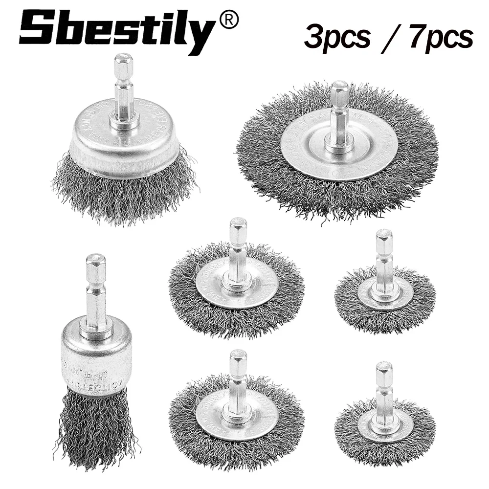 3/7Pcs Wire Brush Wheel Cup Brush Set Wire Brush for Drill 1/4 Inch Hexagonal Handle  for Drills  Cleaning Rust Peeling Grinding