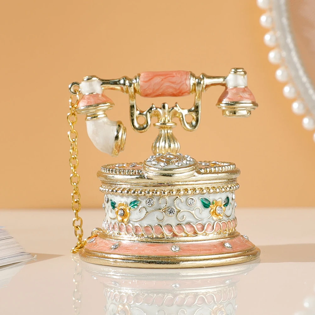 

Retro Telephone Jewelry Box Vintage Trinket Storage Organizer Ring Earring Holder Alloy Decorative Case Gift For Women Mothers