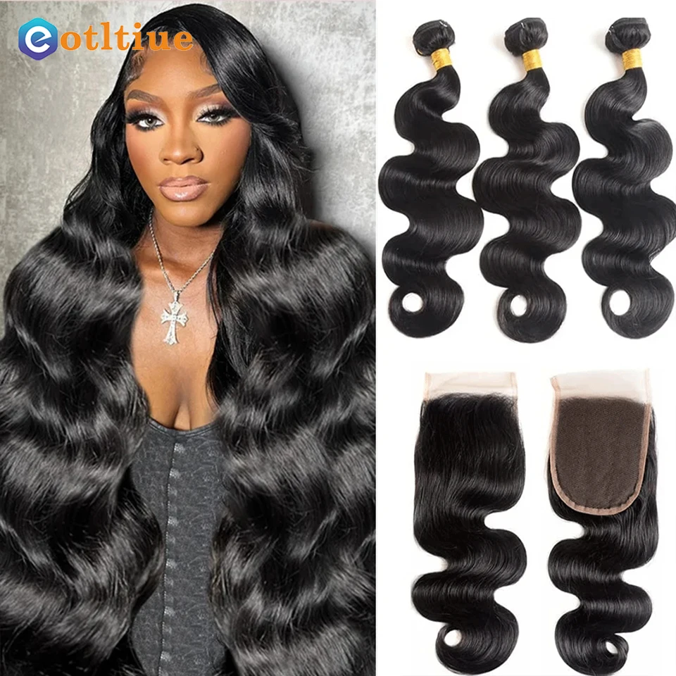 

Body Wave Bundles With Closure 4x4 HD Lace Remy Brazilian Weaving 30 Inch Natural Hair Extension Human Hair Bundles With Frontal