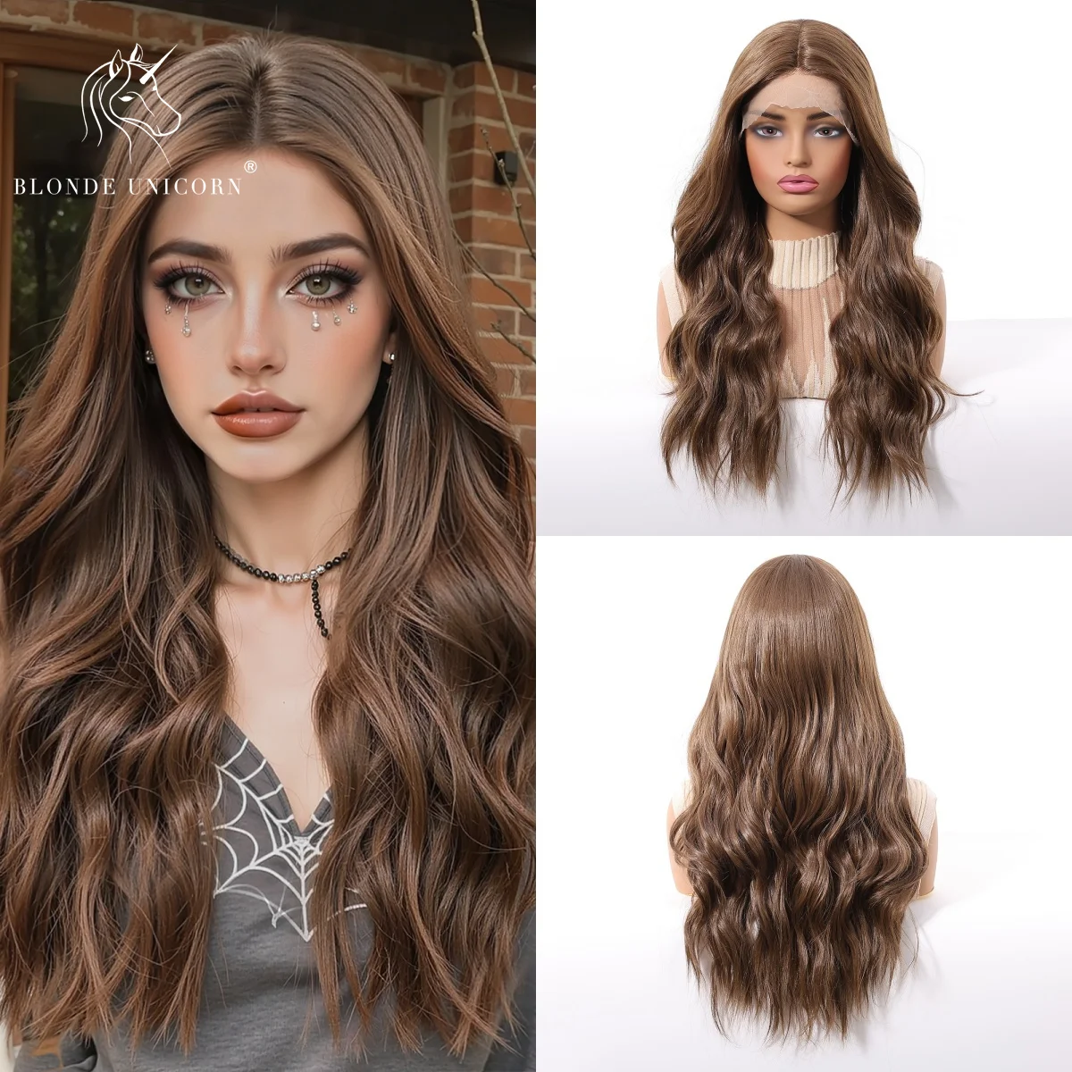 BlONDE UNICORN Glueless HD Lace Front Synthetic Wig Long Wavy Daily Hair Women Girl Wigs Daily Cosplay Natural Cosplay Halloween